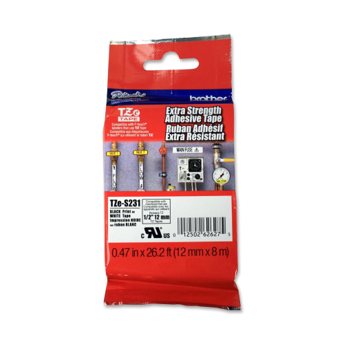 BROTHER TZES231 NASTRO 18 MM NERO BIANCO LAMINATO CON ADESIVO RESISTENTE